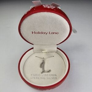 Holiday Lane Cubic Zirconia 'L' Initial Necklace in Sterling Silver